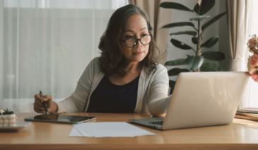 Woman at a computer.