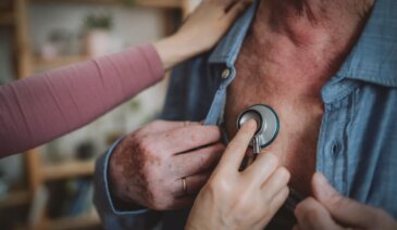 Stethoscope on patient's chest