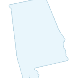 Outline map of the state of Alabama in light blue.