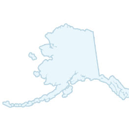 Outline map of Alaska showing its borders and shape with key geographical features such as its mainland, peninsulas, and islands.