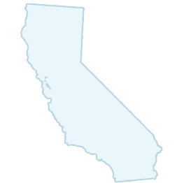 Outline of the state of California in light blue.