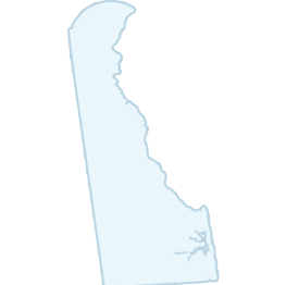 A light blue outline map of Delaware, showing the state's distinctive shape and southern coastline detailing.