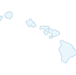 Map outline of the Hawaiian Islands, showcasing the major islands in a light blue color on a plain white background.