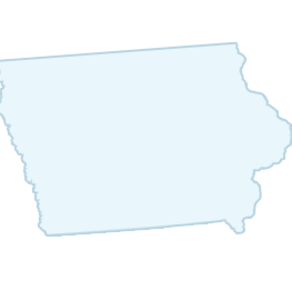 A light blue silhouette of the state of Iowa on a white background.