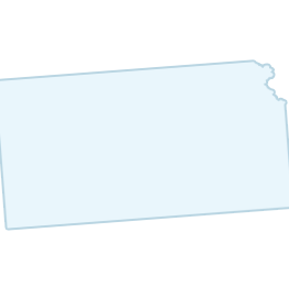 A light blue silhouette of the state of Kansas, showing its distinct rectangular shape with a jagged eastern edge.