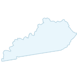 A simple, light blue silhouette map of the U.S. state of Kentucky, displaying its state boundaries.