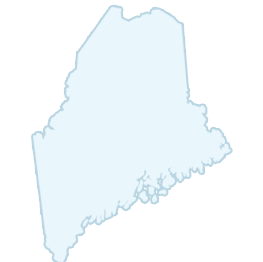 Outline map of the state of Maine showing its border and coastline.