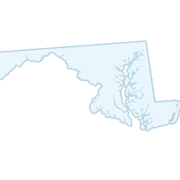 Outline map of the state of Maryland, showing its distinctive irregular shape with the eastern Chesapeake Bay and western panhandle regions.