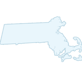 Outline of the state of Massachusetts rendered in light blue on a white background.