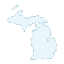 Outline map of the state of Michigan, showing its two landmasses: the Upper Peninsula and the Lower Peninsula.