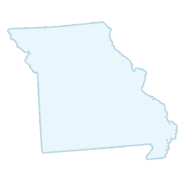 Outline map of Missouri, showing the state's geographical shape.