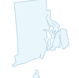 Outlined light blue map of Rhode Island, with some coastal indentations and islands visible.