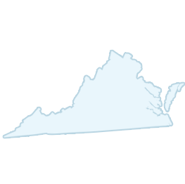 A light blue outline map of the state of Virginia in the United States.