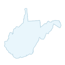 Outline map of the U.S. state of West Virginia, depicted in a light blue color.