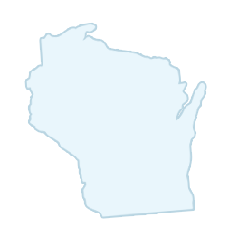 Light blue outline map of the state of Wisconsin.