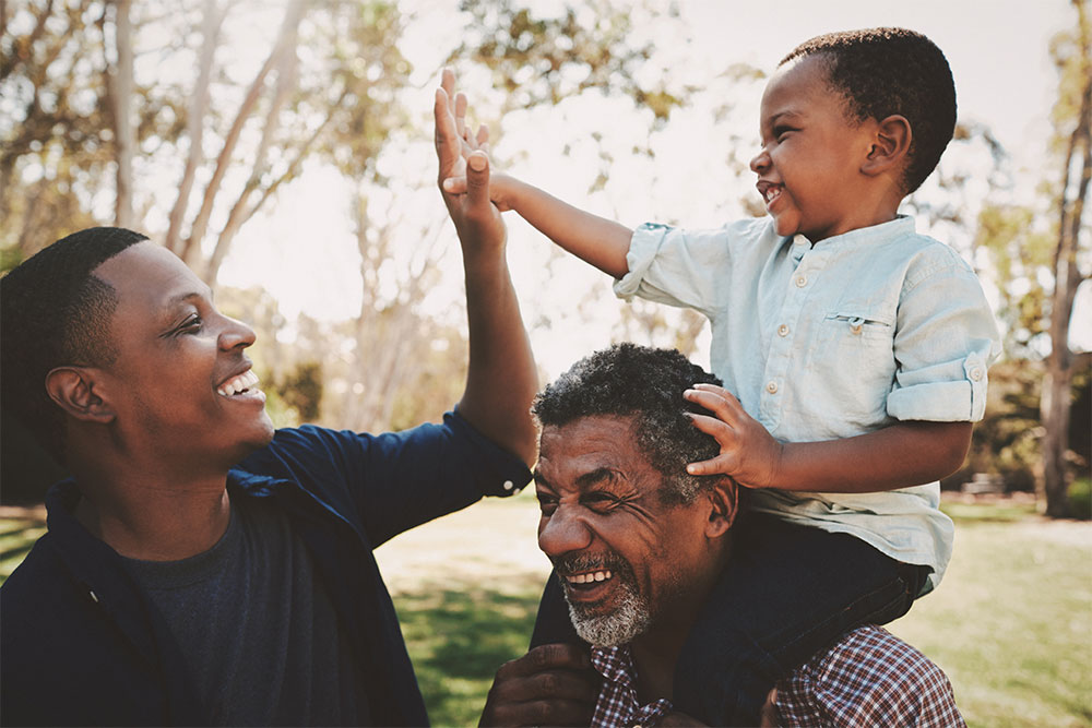 Three generations smiling together